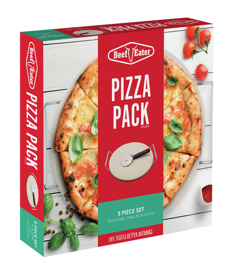 Pizza Pack (3 Piece Set) Round Pizza Stone, Stand & Pizza Cutter